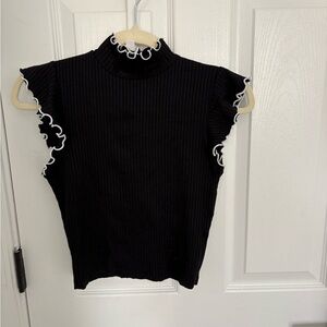 Zara Black Sleeveless Top with White Ruffle Trim